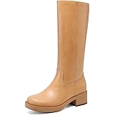 DREAM PAIRS Women's Square Toe Platform Chunky Block Heel Knee High Riding Boots