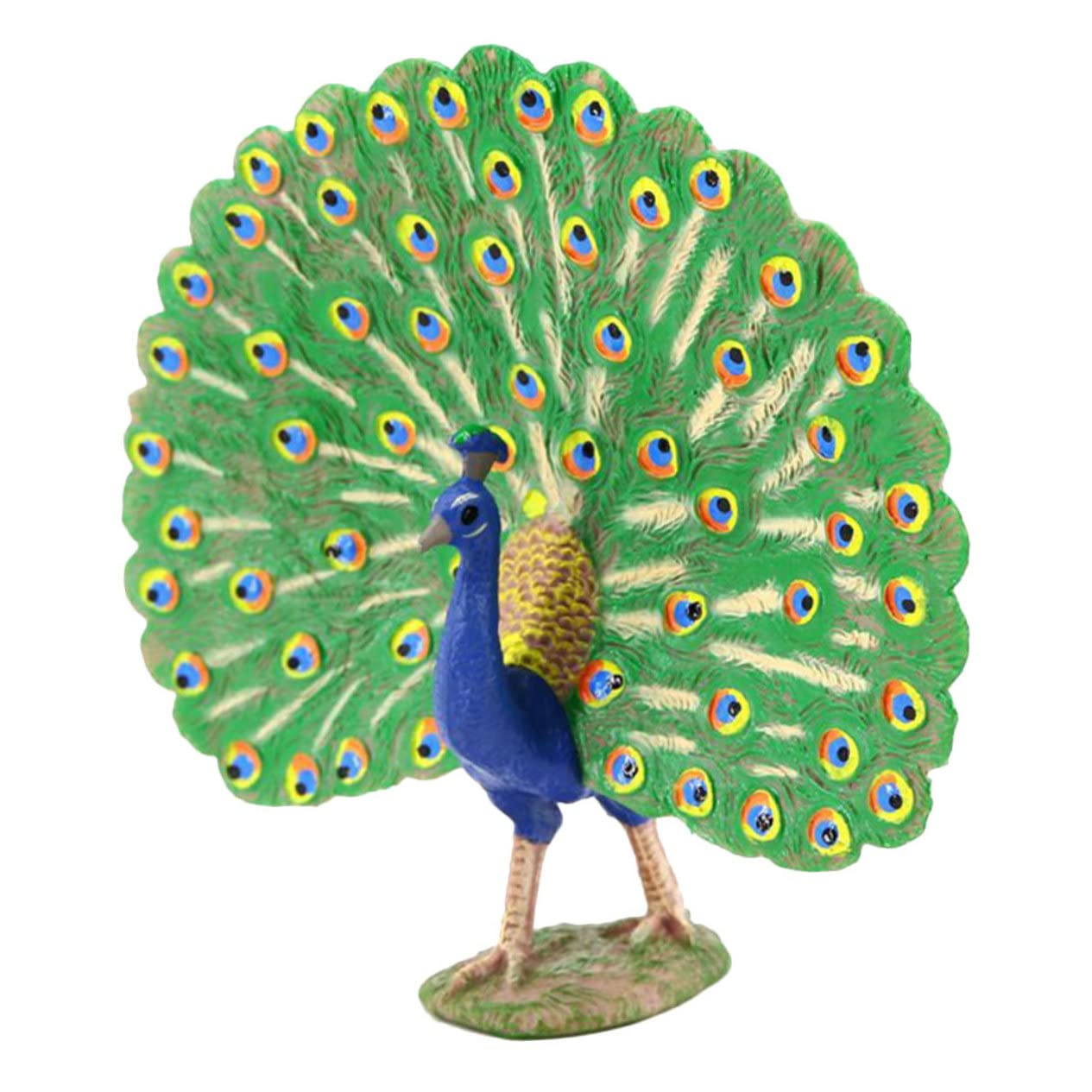 Happyyami Peacock Figurine Desktop Ornament 4.53X4.13X1.97In Decorative Peacock Sculpture for Home Office Shelf Kids Cognitive Learning Model