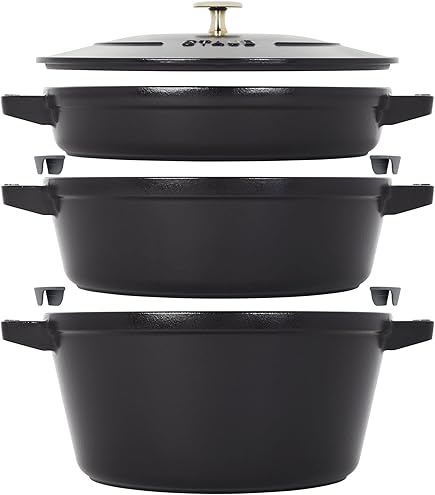 Amazon.com: Staub Cast Iron 3-pc Cocotte and Fry Pan Set-Matte