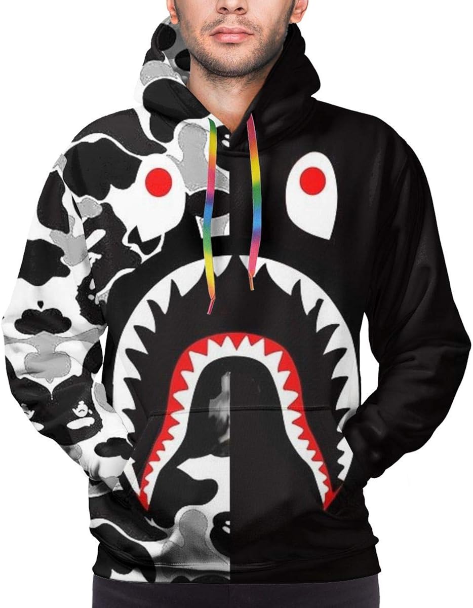 DUOZE Bape Blood Shark Hoodie Unisex 3D Novelty Custom Cool Casual Pullover Hooded Sweatshirt with Pocket