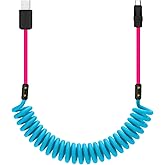 chubbycable Curly Chubby 120W Coiled USB C Cable Retractable Fast Charging Cable for Car Charger Cord Compatible with iPhone 17-15 Series, Blue+Pink, USB-A to Type-C, 2.29FT-3.6FT