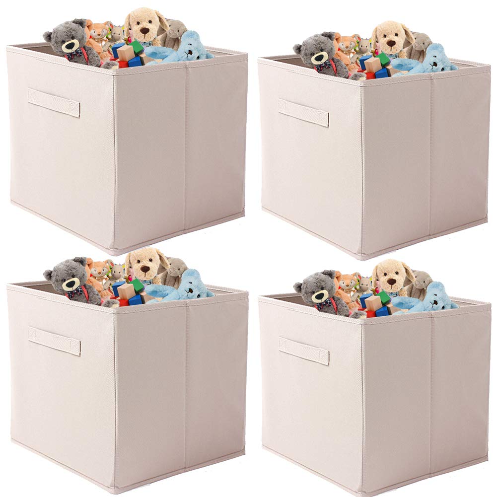 JMYDecor Set of 4 Foldable Storage Cubes, Fabric Storage Organiser Cube Boxes with Handles for Home, Bedroom, Nursery Office, Playroom Toys,27 x 27 x 27 cm