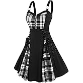 Rosegal Gothic Lace Up Plaid Half Zipper Dress | Fit and Flare, evening events, parties, weddings, banquets, festivals, family gatherings,throughout the year