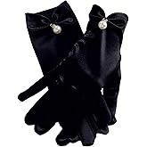 CLeemuziN Women's Black Velvet Short Gloves 20s Flapper Dress for Wedding Opera Dinner Proms Tea Party