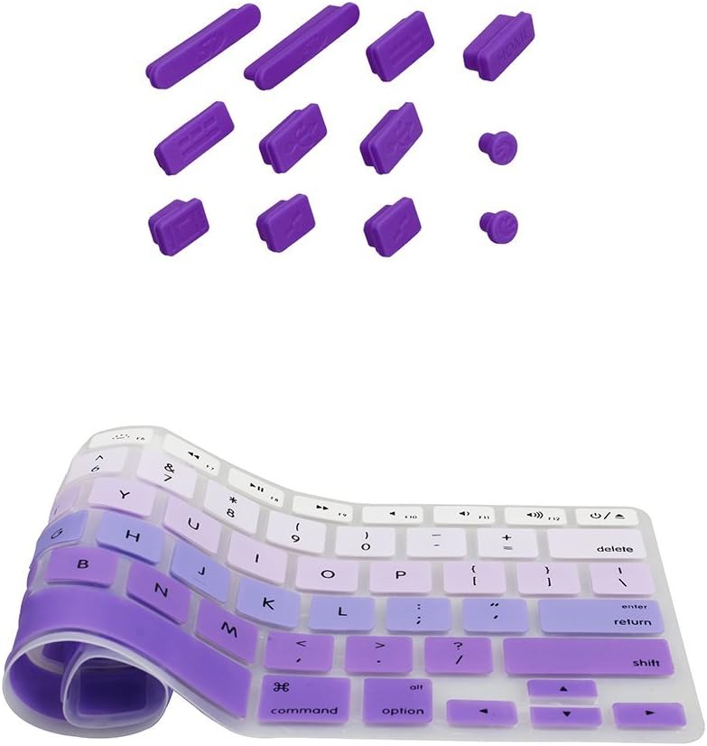 HIOTECH Dust Plug Protection Set with Keyboard Cover for MacBook Air/Rentina Anti Dust Protection (12 Pcs) (Purple)