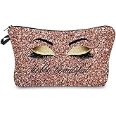 Hello Beautiful Makeup Bag for Purse Eyelash Pink Cosmetic Bags for Women Inspirational Gift Small Funny Cosmetics Glitters Eyeshadows Travel Bag Cases for Toiletries Accessories Organizer