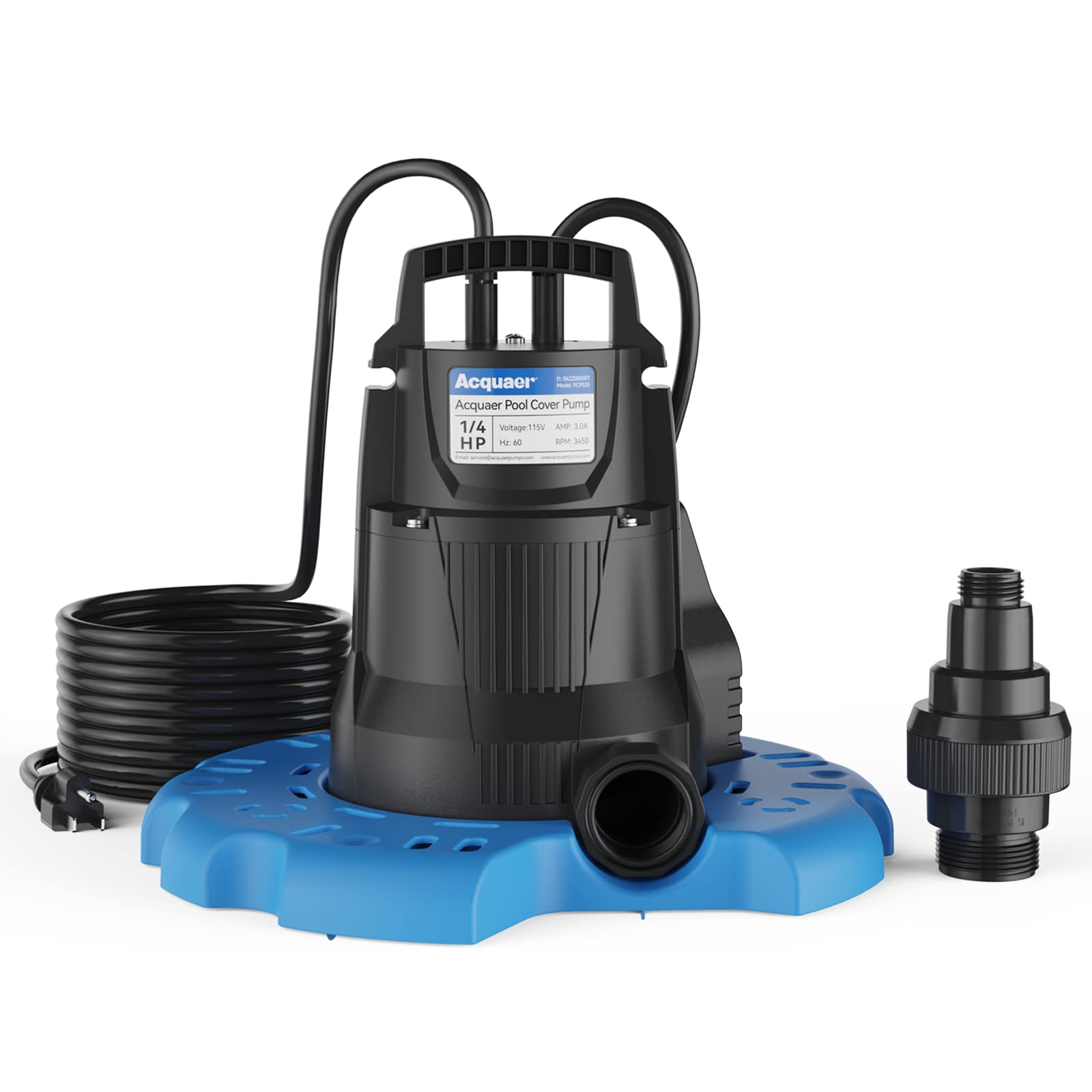 Photo 1 of Acquaer 1/3 HP Automatic Swimming Pool Cover Pump, 115 V Submersible with 3/4” Check Valve Adapter & 25ft Power Cord, 2950 GPH Water Removal for Pool, Hot Tubs, Rooftops, Water Beds and more