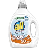 All Liquid Laundry Detergent, Free Clear for Sensitive Skin with OXI, Unscented and HypoAllergenic, 2X Concentrated, 90 Loads
