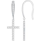 Certified Moissanite Cross Earrings in Silver, D-Vs1 Quality, Moissanite Cross Dangle Earrings - With Jewelry Box