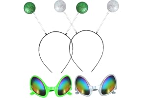 BESTBEL+4 Psc Sci-Fi Futuristic Alien Costume Glasses and Headband Set Creative Props for Halloween Cosplay Party and Stage Performances