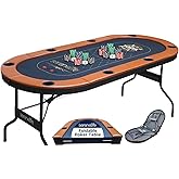 SereneLife 72" 8-Player Poker Table – Foldable Oval Texas Hold’em Table with Blackjack Layout, Water-Resistant Padded Rail, 8