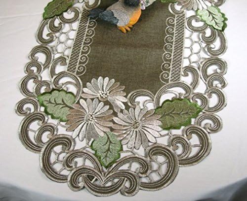 Galleria di Giovanni 54" Embroidered Table Runner with Daisy Flowers on Brown
