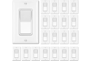 BESTTEN 20 Pack Single Pole Decorator Wall Light Switch with Wallplate, 15A 120/277V, On/Off Rocker Paddle Interrupter, UL Listed, White