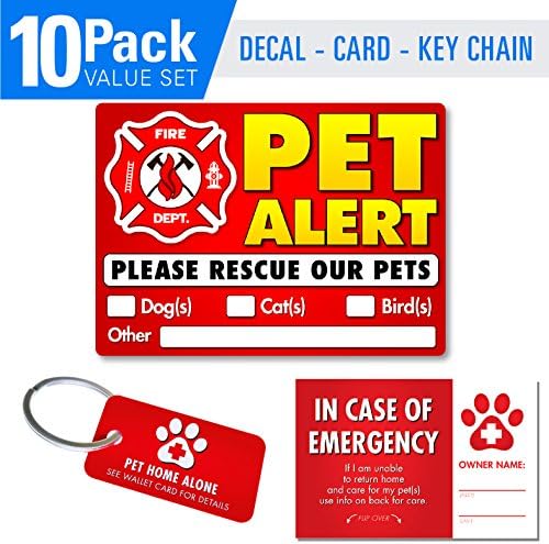 Vinyl Friend Pet Alert Stickers- FIRE Safety Alert and Rescue (5 Pack) - Save Your Pets encase of Emergency or Danger Pets in Home for Windows, Doors Sign