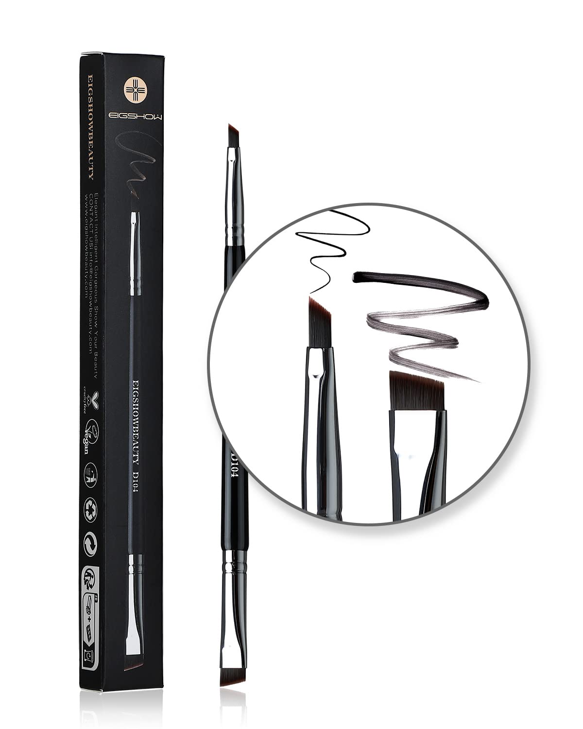 EIGSHOW Eyebrow Brush & Eyeliner Brush, Double Ended Makeup Brush, Angled Eyebrow Brush, Ultra Fine Eyeliner Brush(D104)