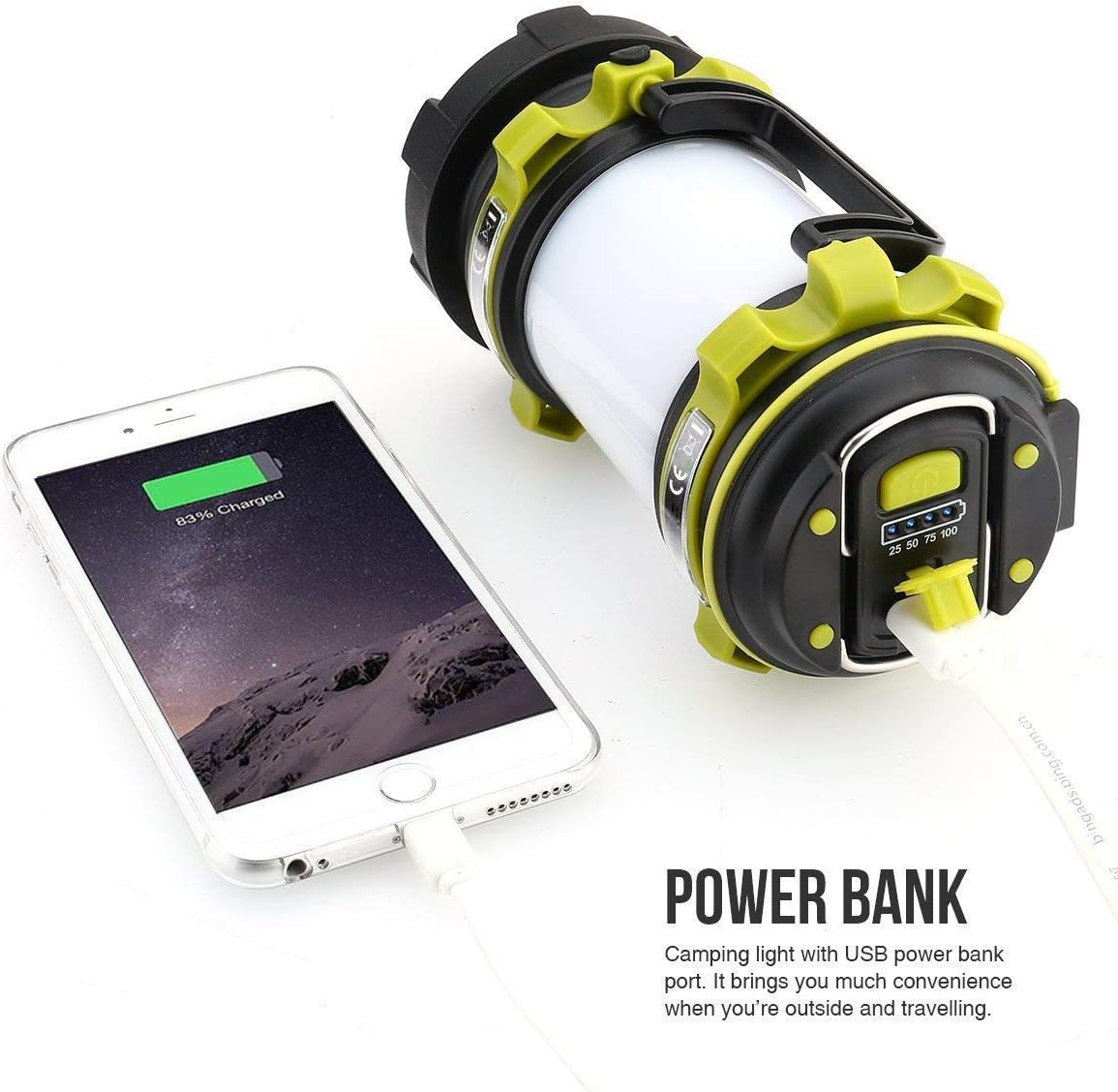 LE LED Camping Lantern Rechargeable, Brightest Flashlight with 500LM, 4 Light Modes, 2600mAh Power Bank, IPX4 Waterproof, Perfect for Hurricane Emergency, Outdoor, Hiking and Home, USB Cable Included: Sports & Outdoors