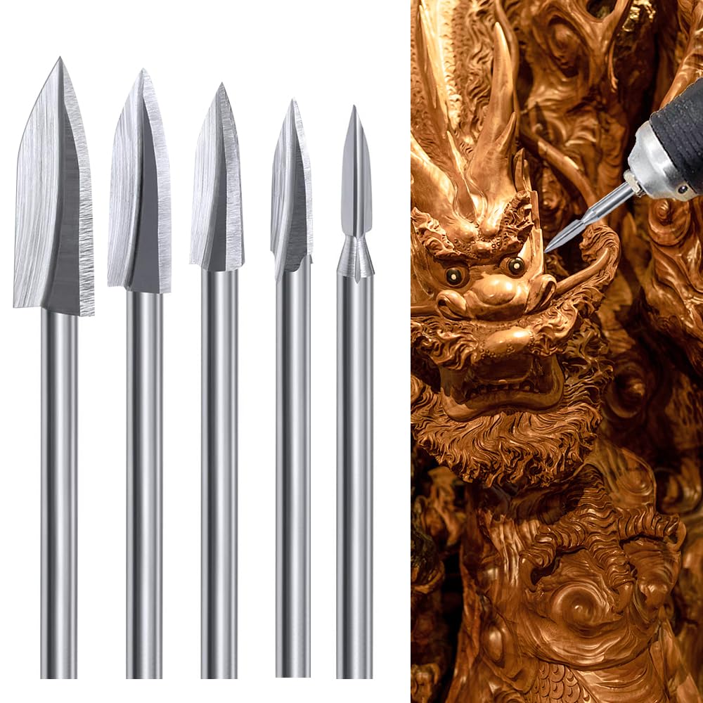 5 PCS Wood Carving Burrs Carving Drill Bits Compatible with Dremel Carving Tools 1/8?3mm) Shank for Woodworking, Engraving Carving, DIY Drilling, Grinding, Micro, Sculpture