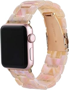 Gaishi Band Compatible with Apple Watch 38mm 40mm, Women Girl Handmade Resin Strap Bracelet Replacement for Series SE 6 5 4 3 2 1, Pink+yellow