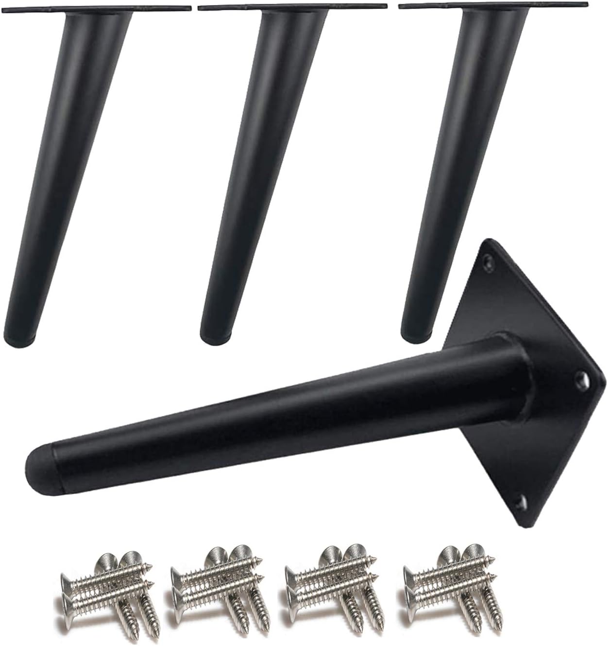 Drenky 4 Pcs Oblique Table Legs, Metal Cabinet Legs, Cone Furniture Legs, Stainless Steel, Painted Black 15cm Height,No-Slip Silent Replacement for Sofas, Tables and Other Furniture Legs