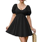 ZTMZA Women's Summer Casual Puff Sleeve Babydoll Dress V Neck Empire Waist Boho Swing Sundresses Beach Mini Dresses