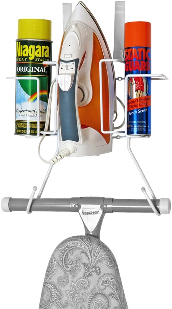 Evelots Ironing Board Holder-Over Door/No Tool or Wall Mount-Iron/Bottle Baskets: Home & Kitchen