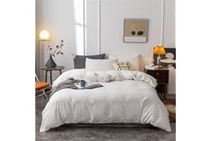 Janlive Washed Cotton Duvet Cover Queen Ultra Soft 100% Cotton Solid Color White Duvet Cover Set with Zipper Closure -3 Pieces White Queen