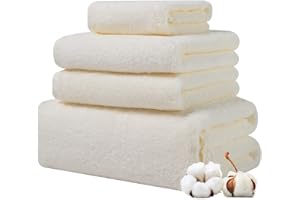 JESSY HOME 4-Piece Zero-Twist 100% Ring Spun Cotton Towel Set,600GSM Luxury Long-Staple Combed Cotton Bath Towel for Bathroom-Ultra Soft Skin Friendly Fluffy Highly Absorbent Quick Dry Cotton Towel Set,Beige