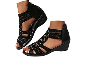 Women's Sandal, Comfortable 𝐆ladiator Sandals Ankle Strap Low Heel Wedge Sandals Orthotic Sandals with Arch Support Open Toe