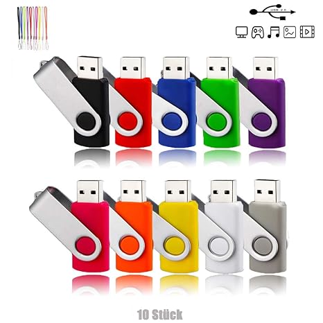HOFOUND 2GB USB Sticks 10 Stück Speicherstick USB 2.0 Pack Mini Rotate Metall Flash Drive Memory Stick Datenspeicher, Mehrfar