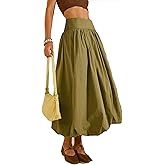 JEAAMKSSER Y2K Bubble Maxi Skirts for Women A Line Long Pleated Casual Summer Skirts 2024 Elastic Waist Balloon Midi Skirt