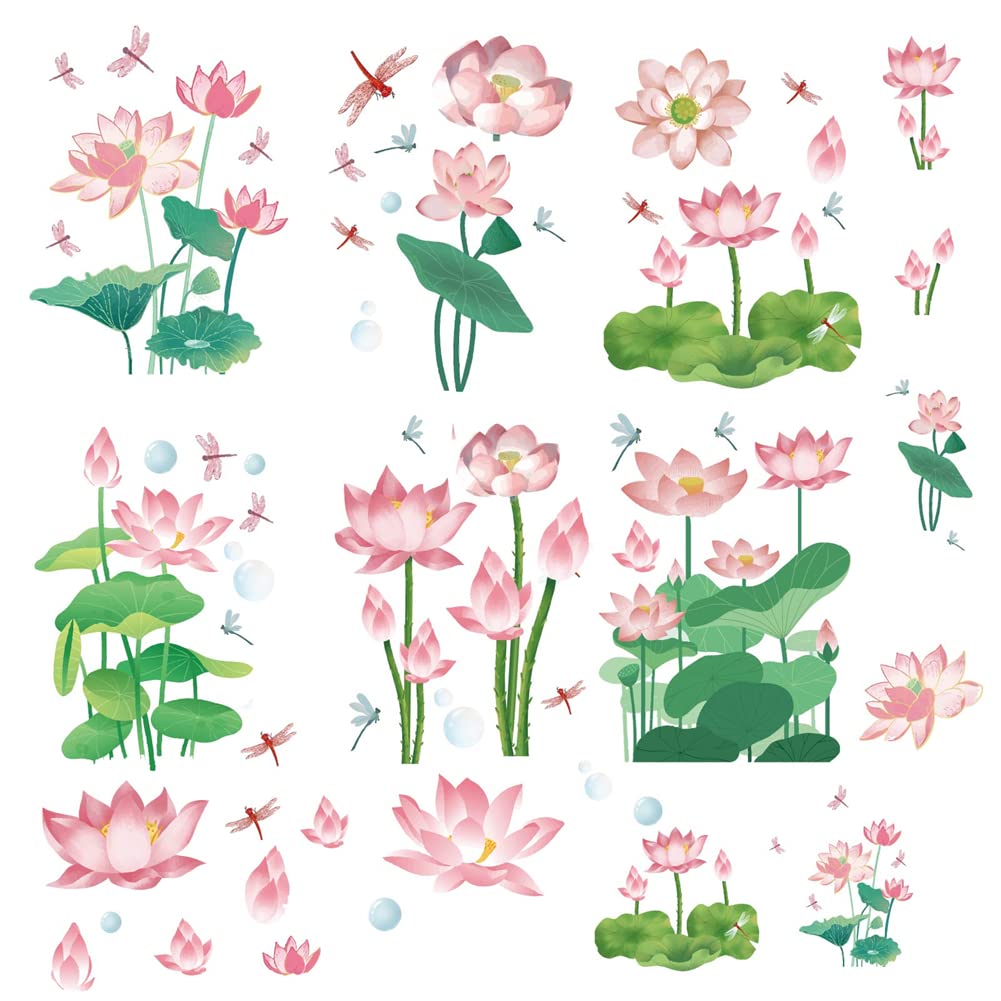 CRASPIRE Lotus Wall Decals Flower Stickers Lotus Leaves Window Stickers Waterproof Removable Vinyl Wall Art for Restroom Bedroom Living Room Decorations — image 1