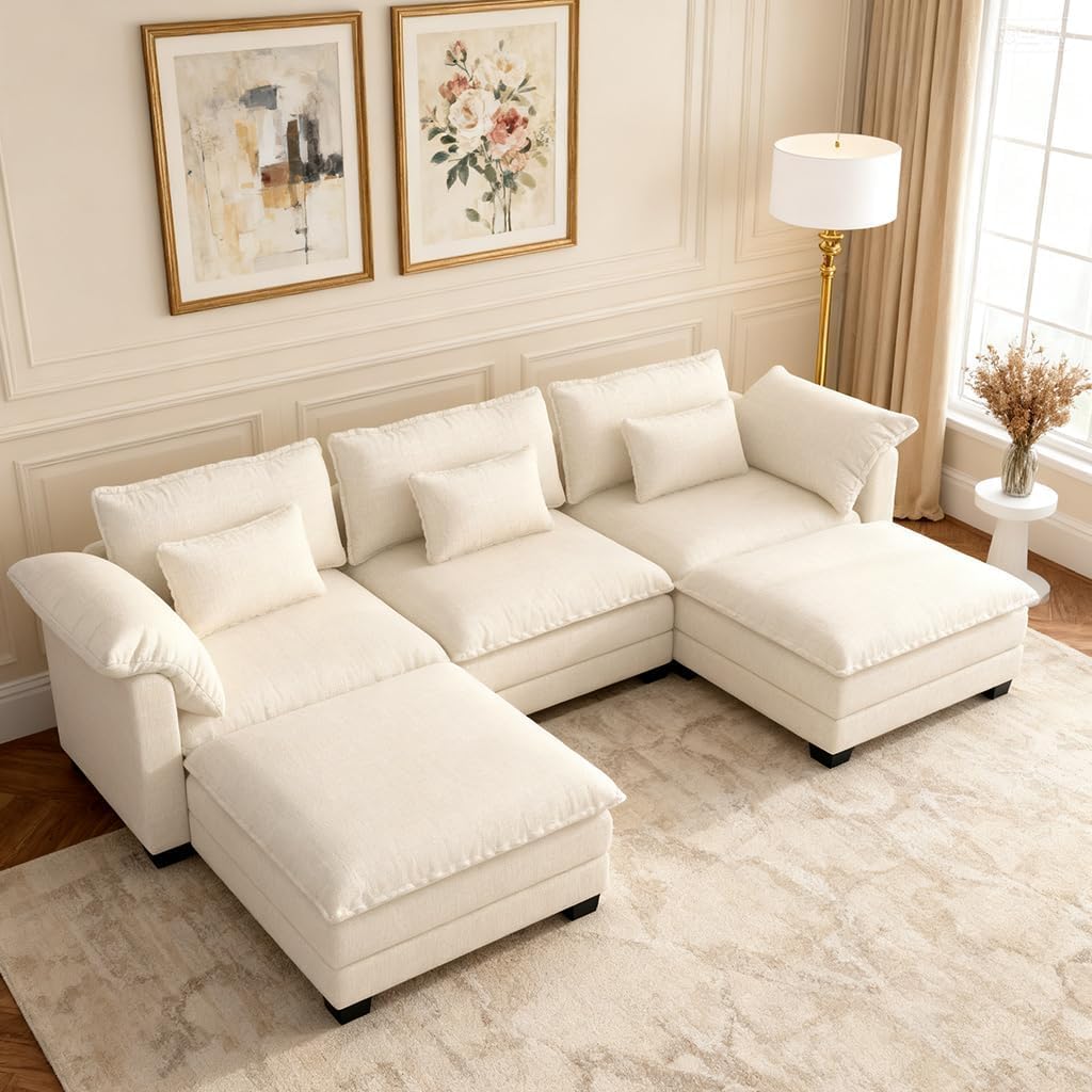 Photo 1 of **********MISSING SOME OF ITS LEGS************
COMHOMA 120" U Shaped Sectional Sofa with Movable 2 Ottomans,Comfy Cloud Modular Couch with Throw Pillows,Modern Chenille Deep Seat Sofa Couches for Living Room,Beige