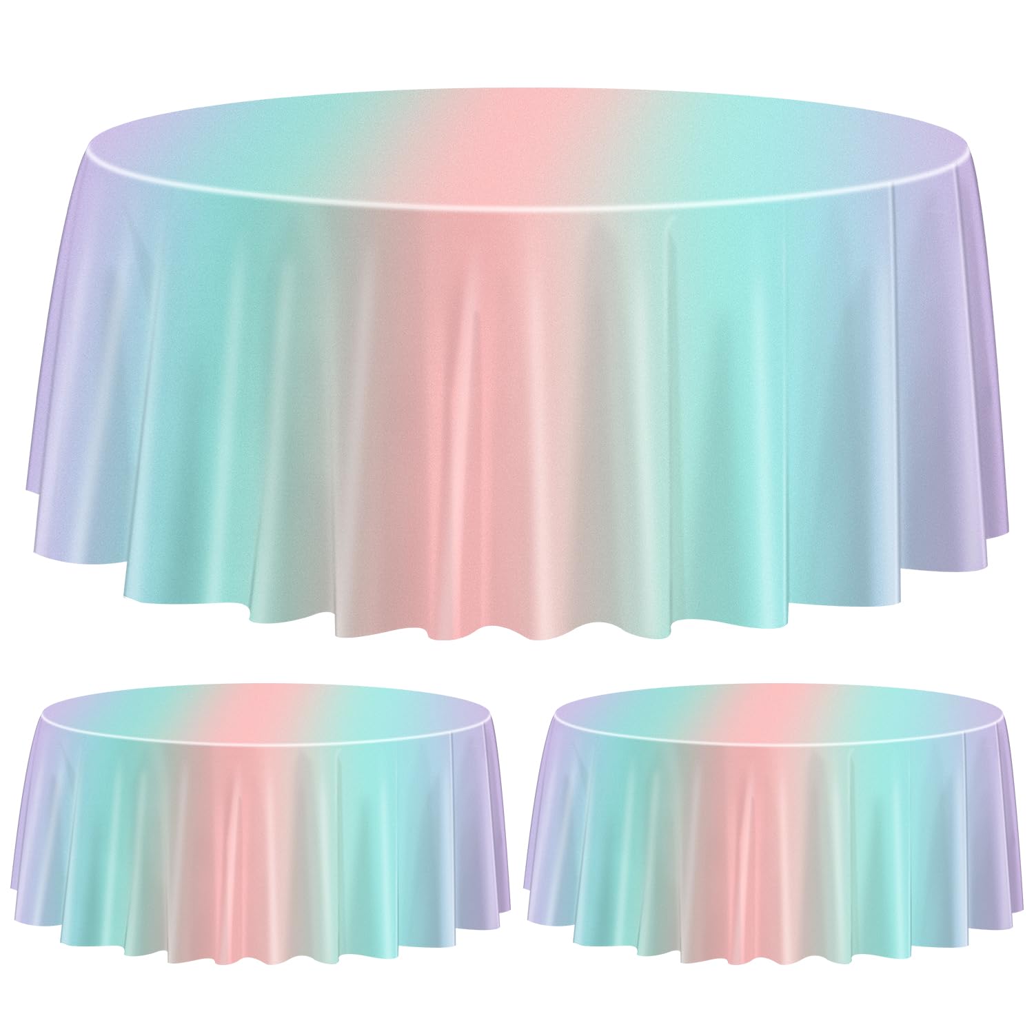 APUXXJUPA Rainbow Pastel Table Cloths, Round Plastic Pastel Rainbow Party Decorations Table Covers for Weddings Baby Showers, 3 Pack, 84in