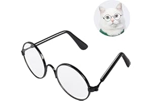 YAODHAOD Pet Sunglasses Classic Retro Circular Metal Prince Sunglasses Funny Cute Puppy Cat Teacher Bachelor Cosplay Glasses Pet Photos Props for Small Dog Cat（2 PCS (Transparent)