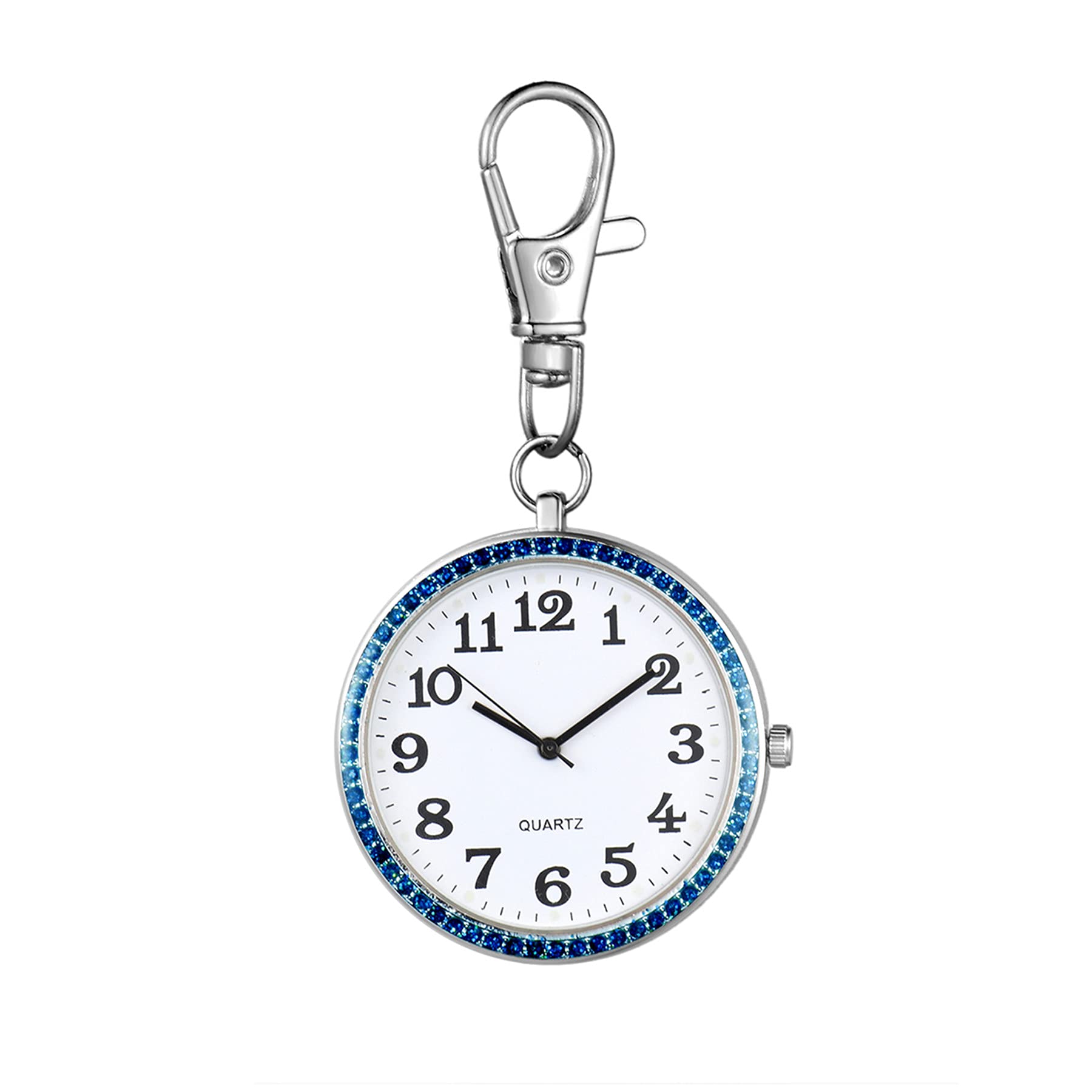 JewelryWe Key Chain Watch Rhinestone Quartz Pocket Watch FOB Clip-on Belt Novelty Key Ring Watches for Men Women