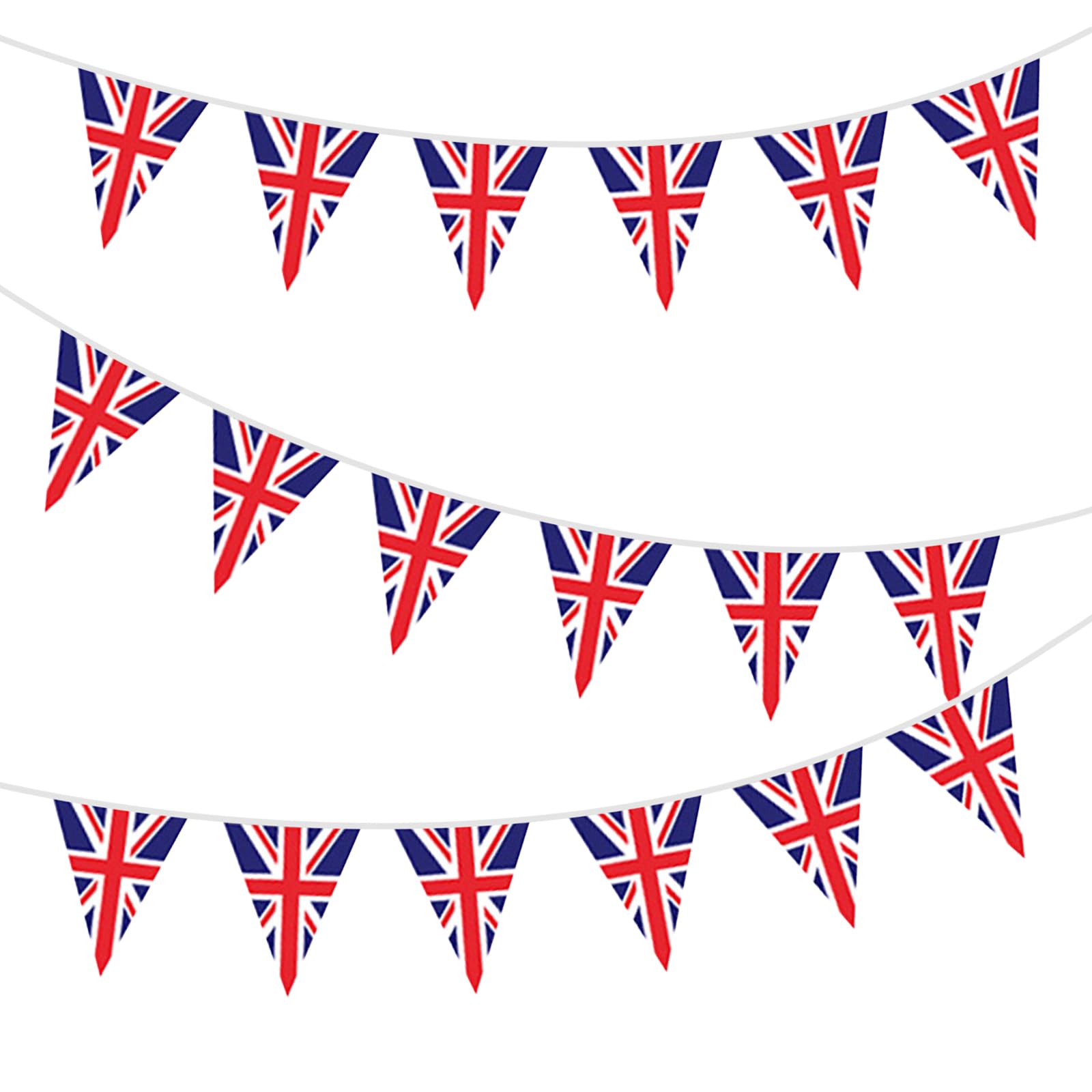 Koliphy 33ft/10m Union Jack Triangle Flag Bunting, 30 Flags, Red, White, Blue, Fabric, Triangular, UK Patriotic Decor