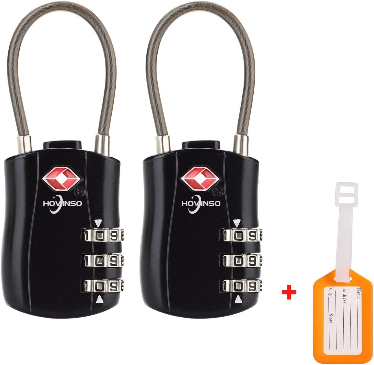 TSA Padlock Cable Approved Luggage Locks 3 Dial Combination (2pack) Pass Lock for Suitcases Bags Gym Black Password Lockers and More Backpacks