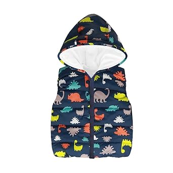 Longra Unisex Baby Kinder Weste Steppweste Jungen Mädchen Cartoon Daunenweste Leichte Winterjacke Cartoon Dinosaurier Kapuzen