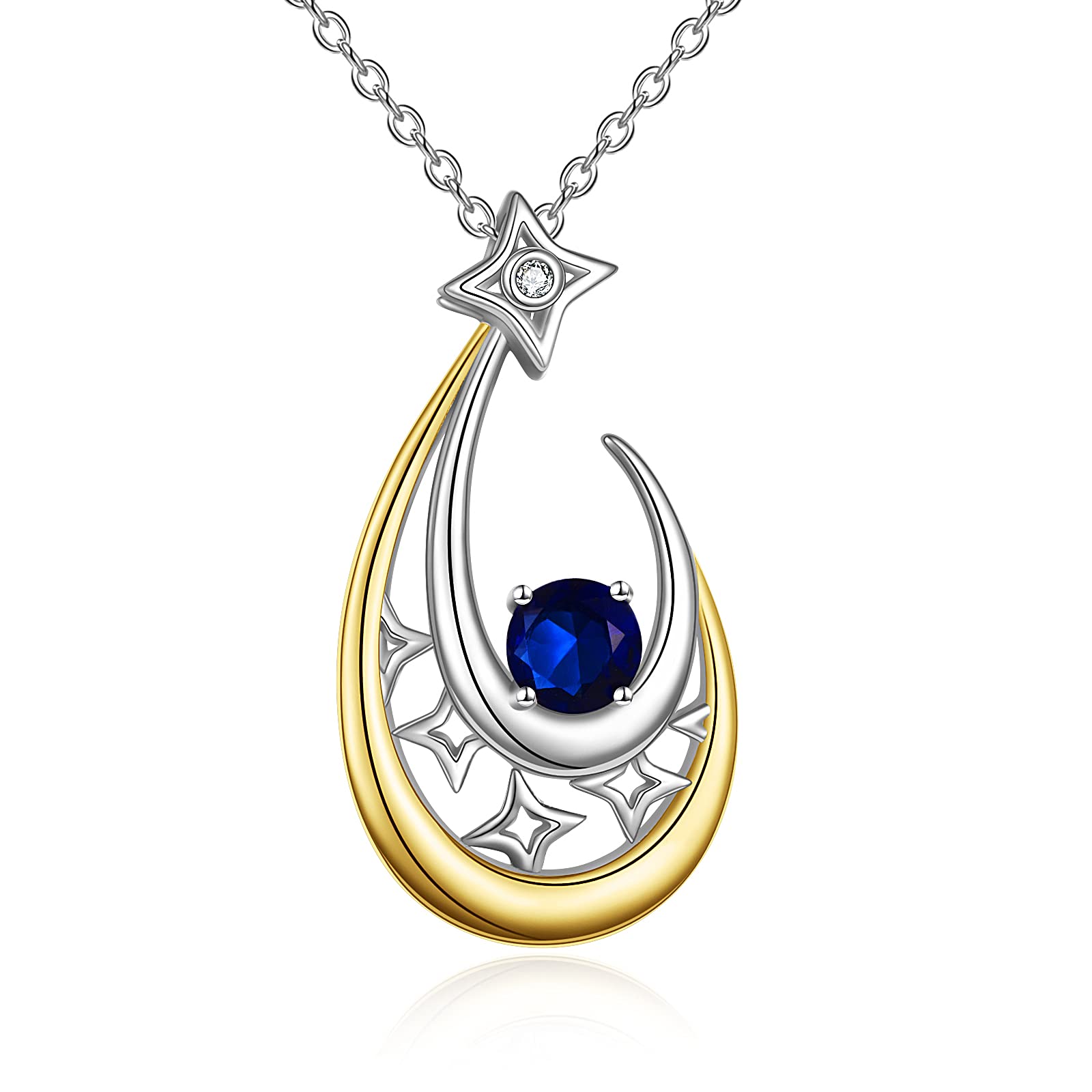 YFN Star Necklace Sterling Silver Shooting Star Necklace with Birthstone Gifts for Women Girls