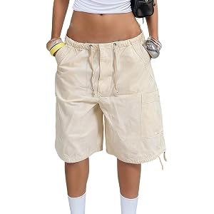 Bermuda Cargo Shorts for Women Y2K Low Waisted Denim Shorts Knee Length Jorts Vintage Streetwear