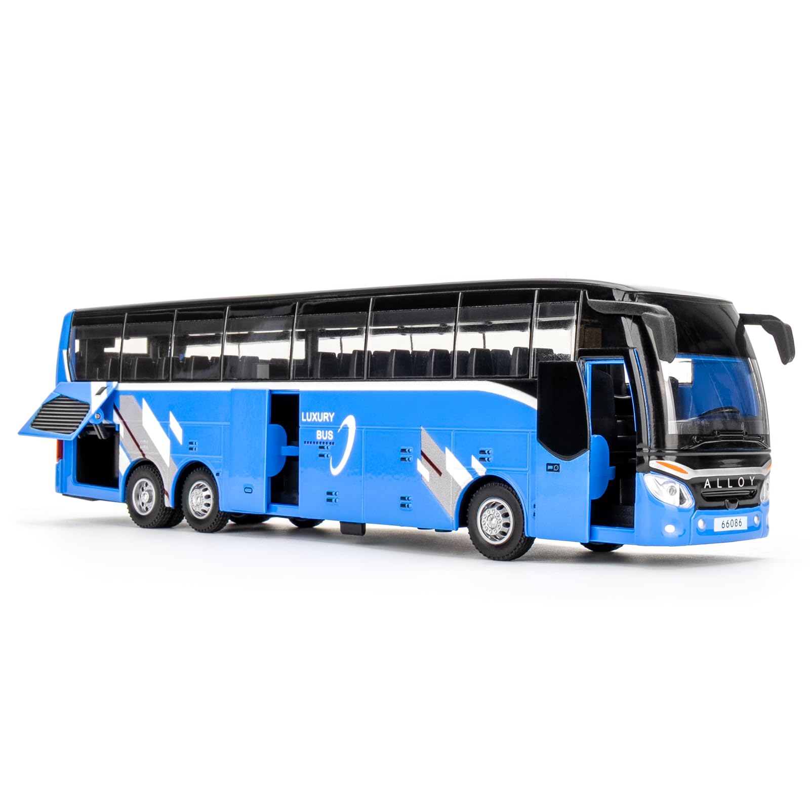 TGRCM-CZ 1/30 Luxury Bus Model Car, Zinc Alloy Pull Back Vehicles Model Car with Sound and Light for Collectors & Kids 3+ Years Old Birthday Gift (blue)
