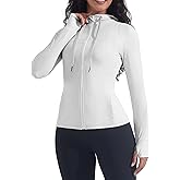 YIPINK Womens Hooded Workout Jacket Athletic Running Slim Fit Buttery Soft Full Zip Up with Back Mesh Vent and Thumb Holes