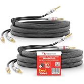 Nakamichi 24k Gold Plated Banana Plugs Speaker Cables 99.9% OFC (6 Feet) | Oxygen-Free Copper, Excel Series, Amplifier Heavy Duty Braided In-Wall CL2 Rated Wires - Black (12AWG / 6ft / 1.8m) 2-Pack