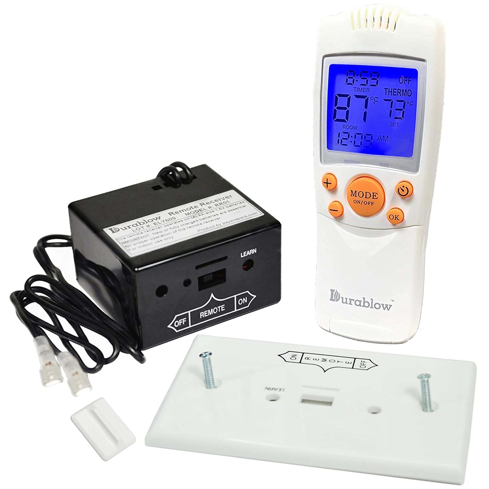 Photo 1 of Durablow TR1004 Gas Fire Fireplace On/Off Remote Control Kit + Thermostat + Timer + Backlit Transmitter for Millivolt Valve, IPI Module, Replaces Wall Switch or Thermostat