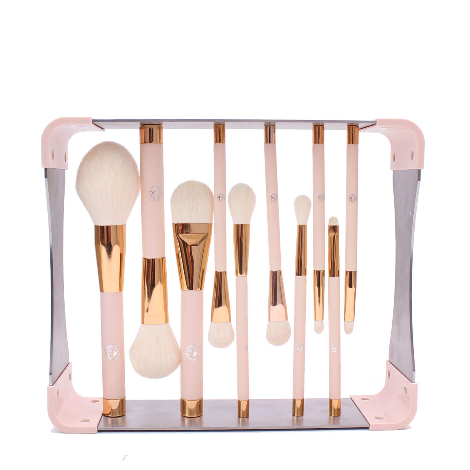 ENERGY Professional Makeup Brushes Set with Magnet Makeup Brush Drying Rack Wood Handle Metal Stand Premium Powder Blusher Eyeshadow Concealer Blending Brush Kit(pink,Metal Magnet Organizer)