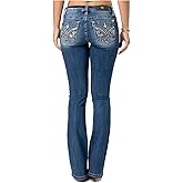 Miss Me Women's V Floral Faux Flap Pockets Mid-Rise Bootcut Jeans