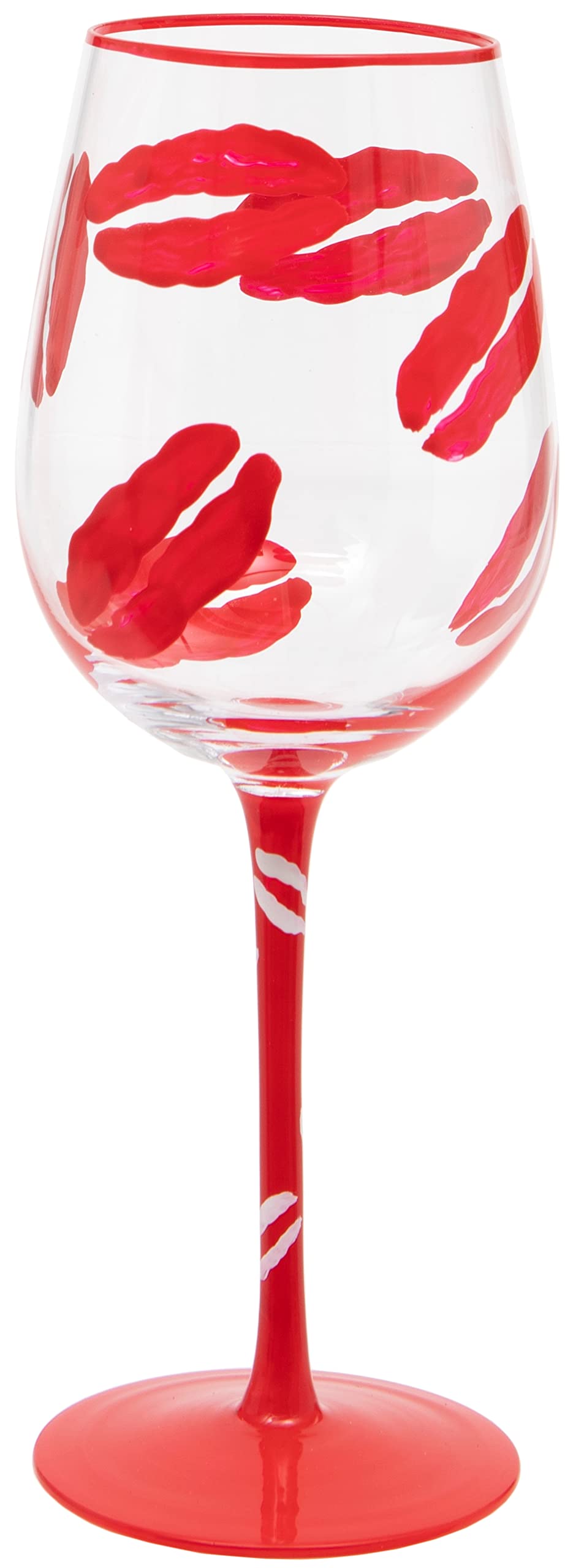 Maturi Hand Painted Lipstick Kiss Wine Glass, 400ml, Red, Gift Boxed