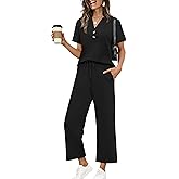 OFEEFAN 2 Piece Sets for Women Spring Fashion Beach Vacation Cruise Outfit Dressy Casual Wide Leg Crop Pants Resort Wear