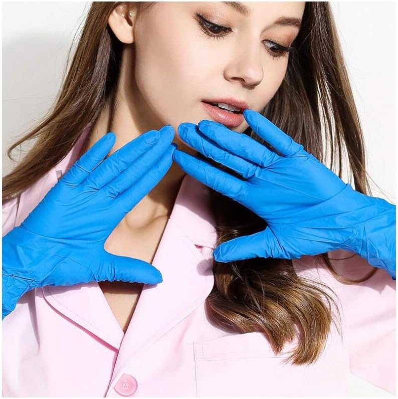 Nitrile Gloves Durable Thickened Disposable Nitrile Gloves Food Grade Chemical Protective Gloves Laboratory, Powder Free (100pcs) (Blue, L)
