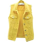 COWOKA Women's Casual Denim Waistcoat Slim Fit Frayed Sleeveless Jacket Ripped Tops with Pockets